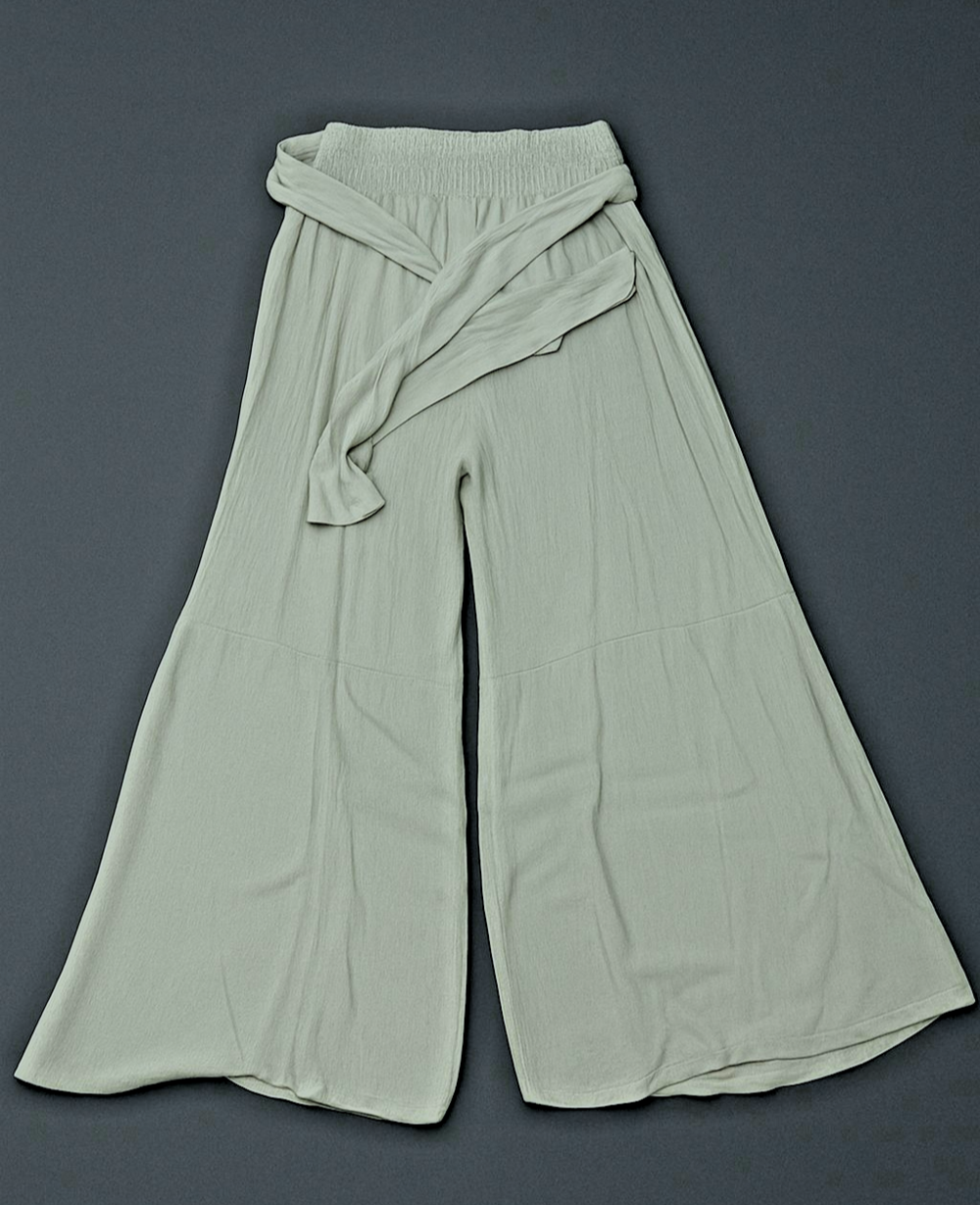 Sincerely Jules Pants Womens L Gray Tiered Wide Leg Palazzo Tie Harem Gauze